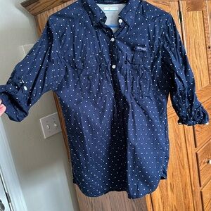 Navy blue/white dot Columbia women’s top, worn once, pfg brand